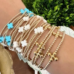 Vlen Cross Bracelet Jewelry Gift Stackable 18K Gold Plated Beads Bracelets for Women Summer Pulseras