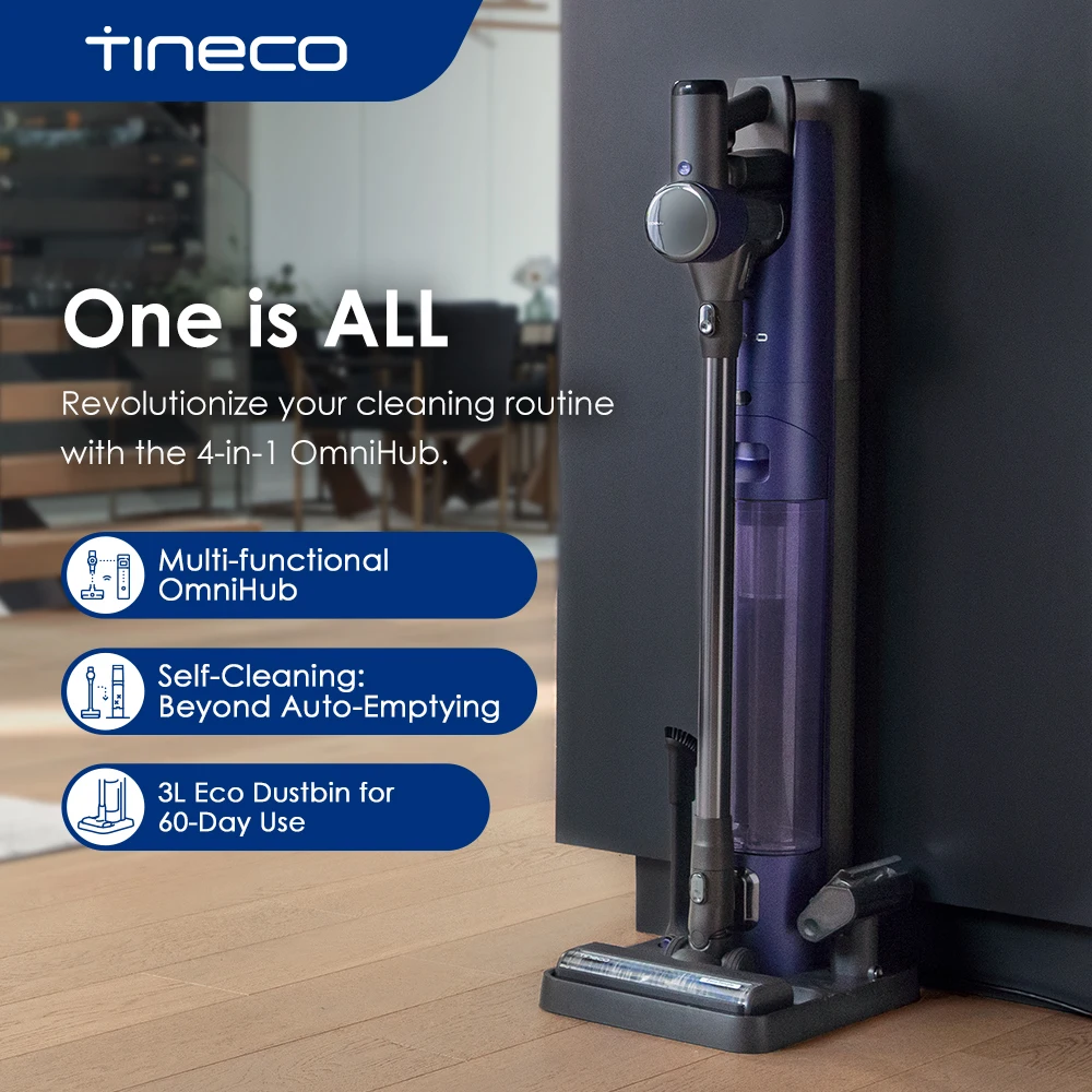 Tineco Pure ONE Station-aspiradora inalámbrica para mascotas, Base de polvo automática de 3L, palo inteligente, potente succión y cepillo ligero ZeroTangl