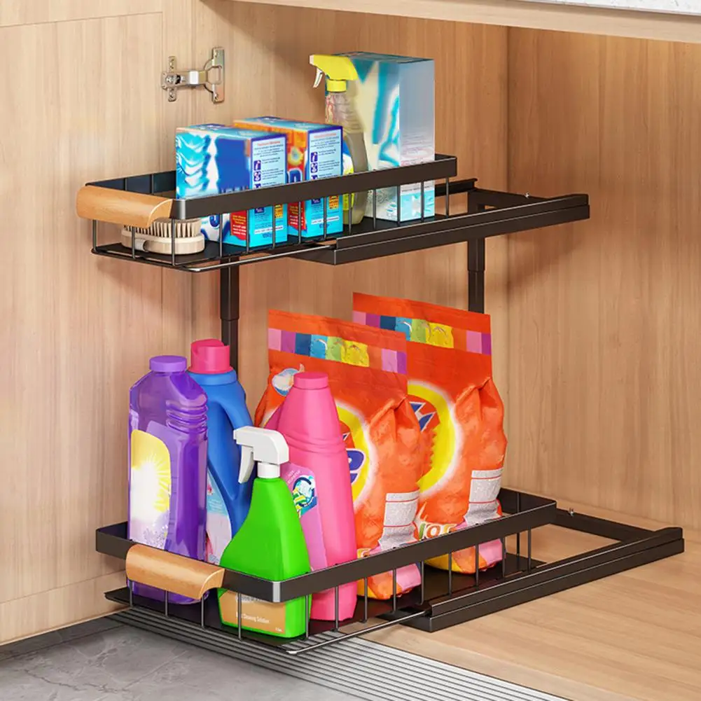 Kitchen Shelf Organizer Maximizing Storage Space Kitchen Efficient 2-tier Sliding under Sink Organizer Durable Metal for Kitchen