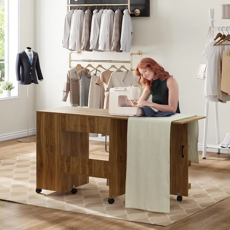 Folding Sewing Table with Storage Sewing Machine Table with Sliding Drawer