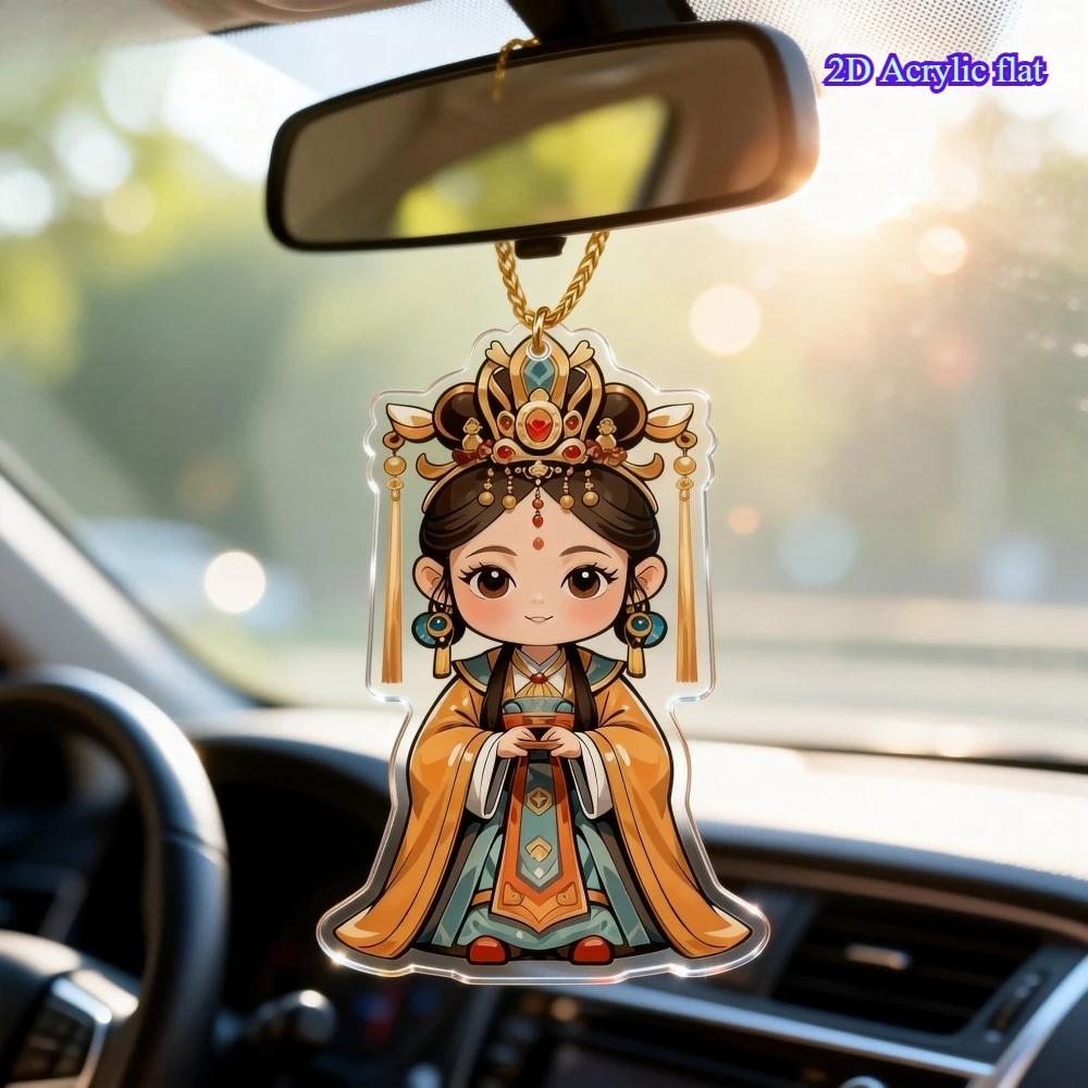 2D acrylic flat car rearview mirror pendant, Mazu pendant, cartoon car decoration, a gift symbolizing peace and good fortune