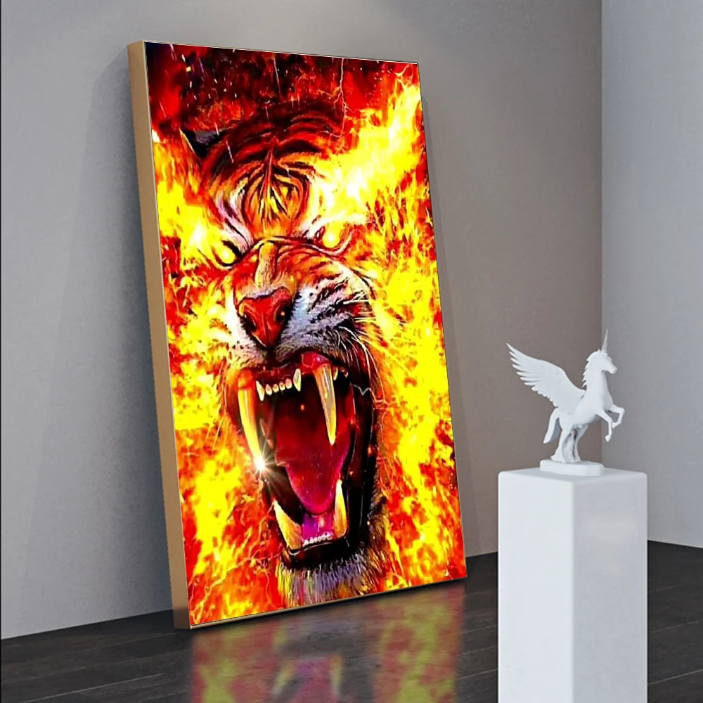 Fire Tiger 5D Diamond Painting Kits Full Square/Round Diamond Mosaic Animal Pictures Rhinestone Embroidery DIY Home Decor