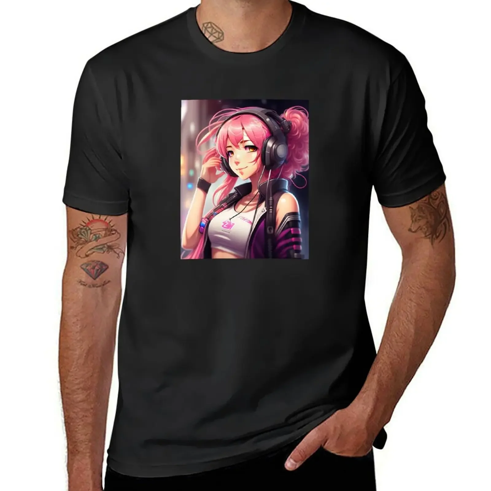 anime styled attractive girl T-Shirt shirts graphic tees korean fashion Aesthetic clothing black t shirts for men