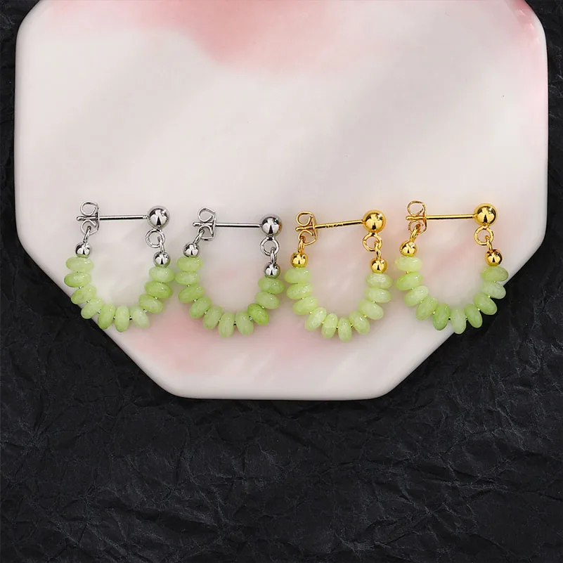 

Серьги-кольца VIVILADY женские с нефритовыми бусинами, Изящные Ювелирные украшения в минималистическом стиле, пригодные для носки с датой