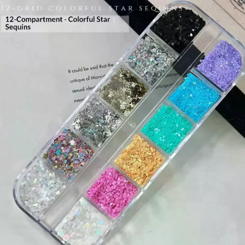12-Grid Nail Glitter Star Sequin Mixed Five Pointed Colorful Laser Charm DIY Manicure Accessories