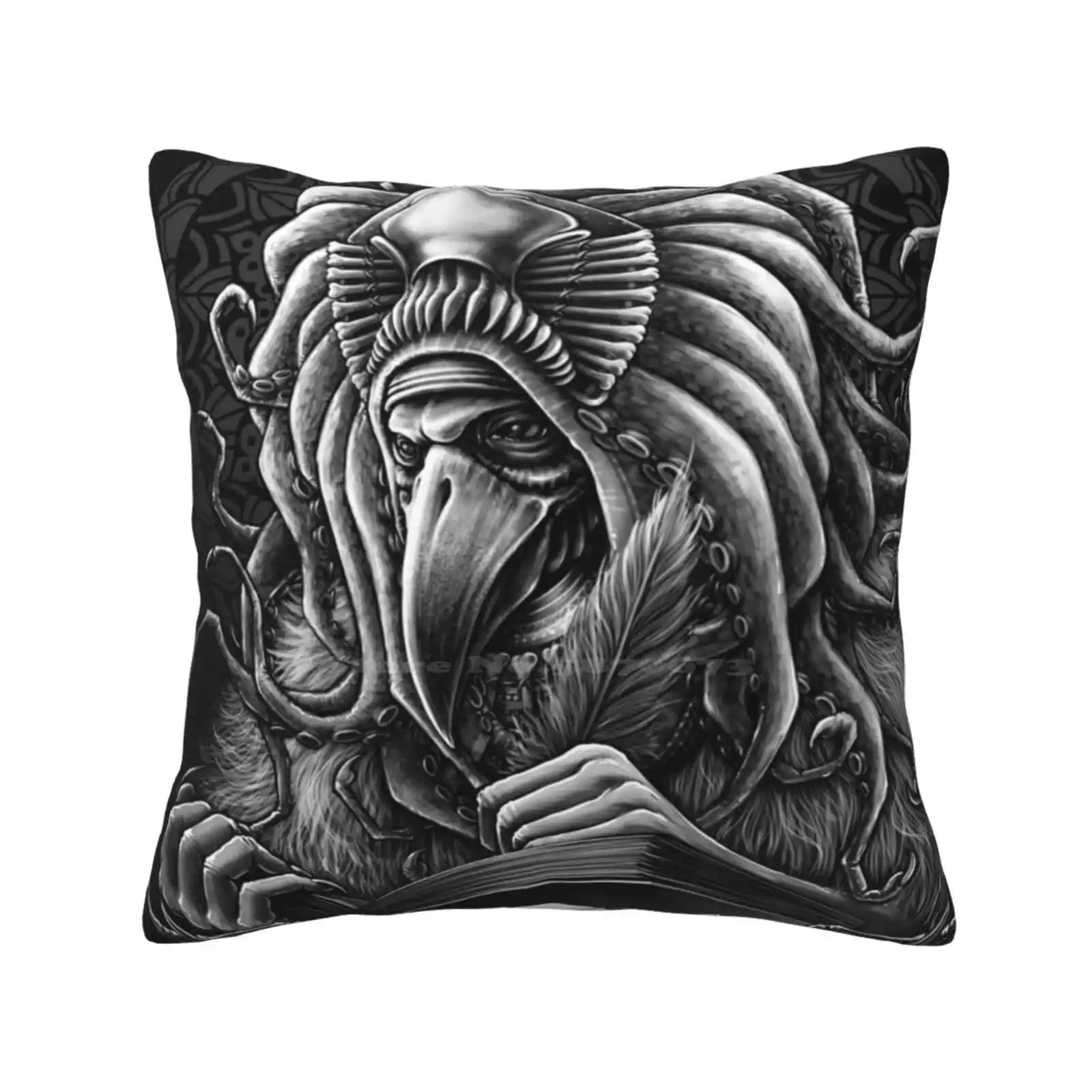 Winya No. 51 Pillow Cover Hug Pillowcase Squid Octopus Cuttlefish Crow Day Of The Dead Skull Animal Halloween Tattoo Bird