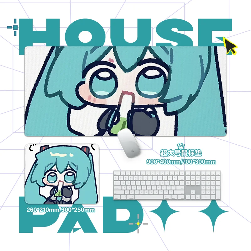 Kawaii الأخضر الشعر فتاة الكرتون كبيرة ماوس الوسادة الأكل البصل الأخضر لطيف الفن تصميم عدم الانزلاق حصيرة مكتبية لمحبي Vocaloid ميمي