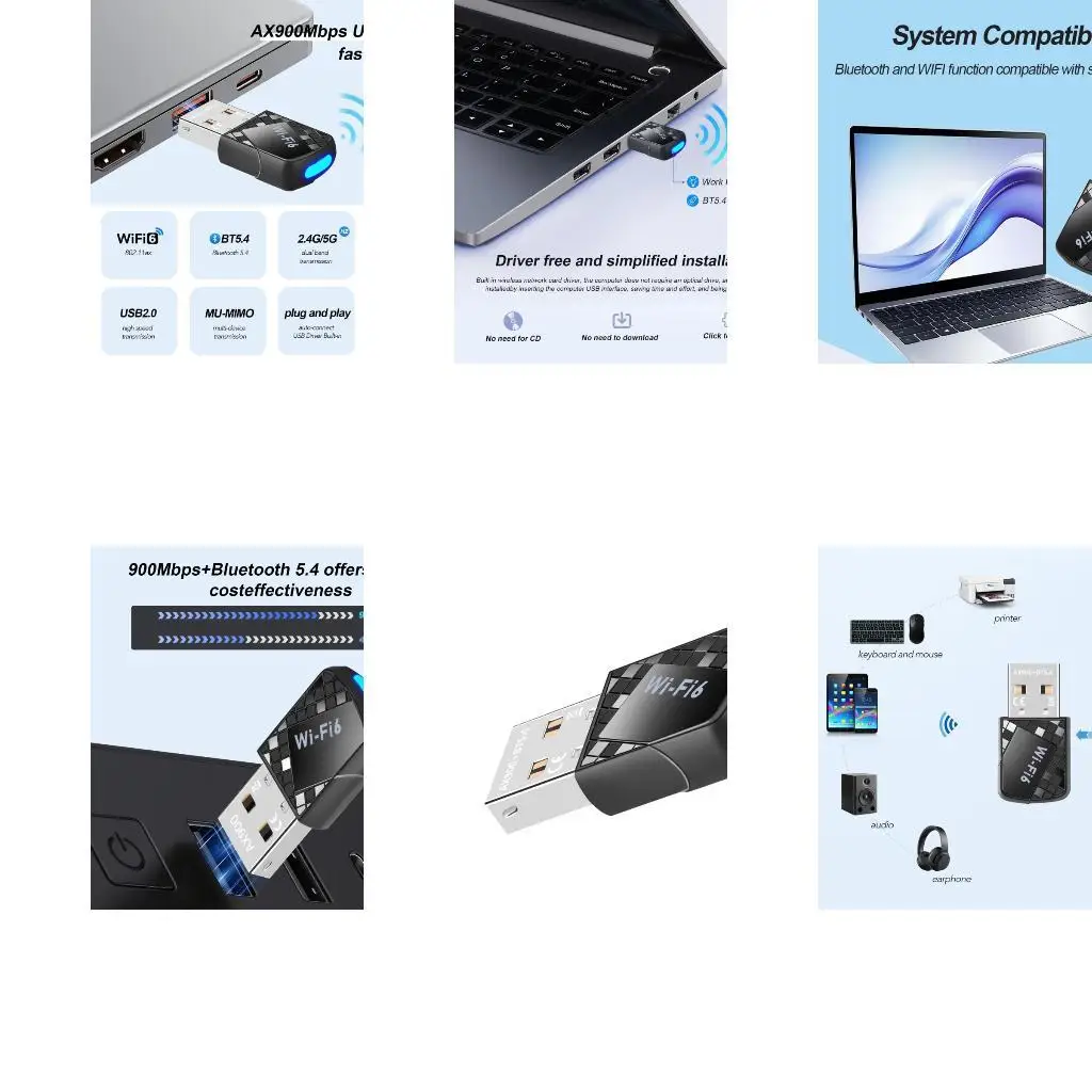 

652F AX900 WiFi 6 AX900 USB Bluetooth-compatible Adapter Dongle Double Band 2.4Ghz 5Ghz USB WiFi Networking Card Wireless
