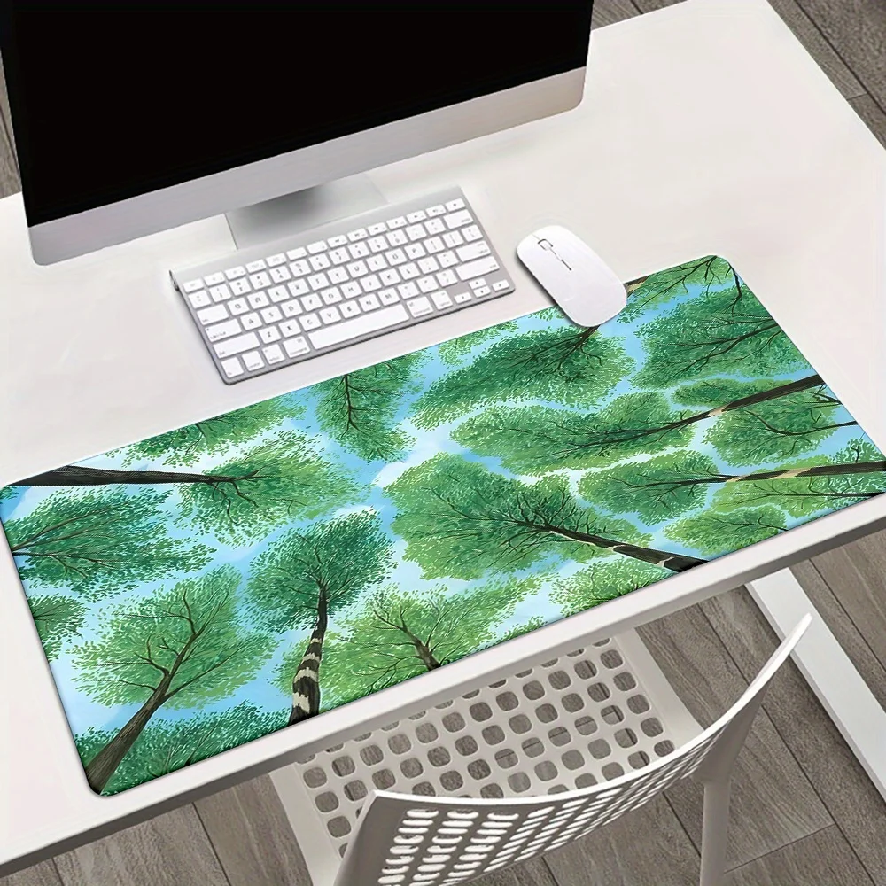 

XXL green tree pattern mouse pad high-definition printing, suitable for gaming and office use, rubber material washable