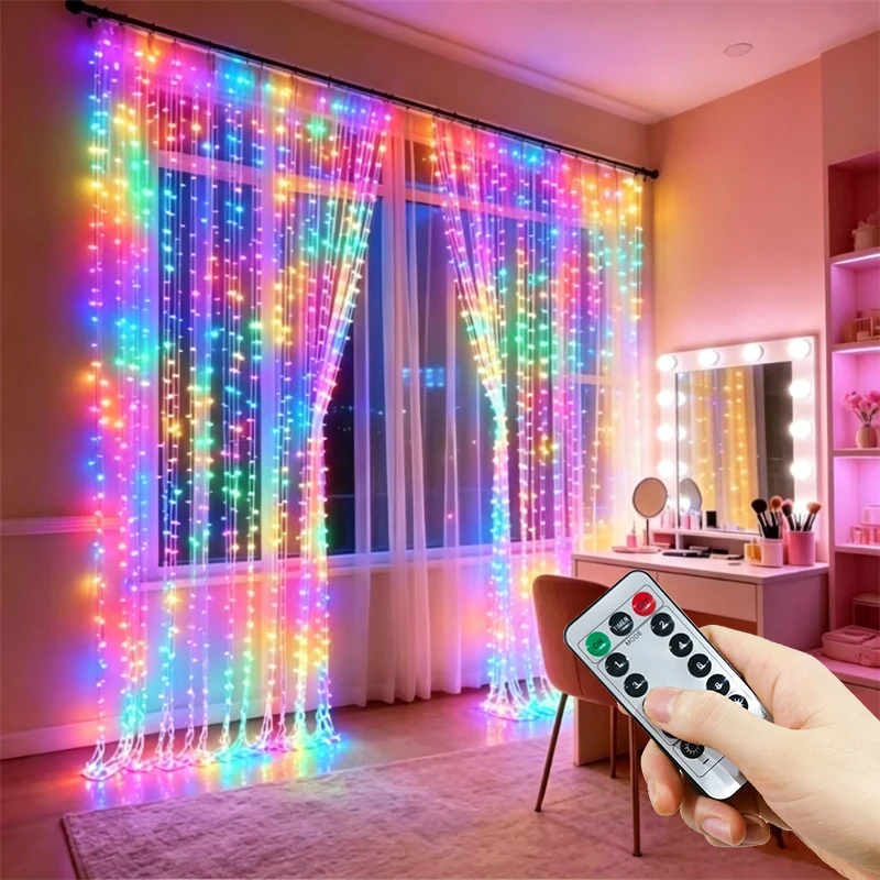 Curtain Christmas Lights with Remote 8 Modes USB Powered Holiday String Lights Wedding Party Xmas Window Room Decor Aesthetic
