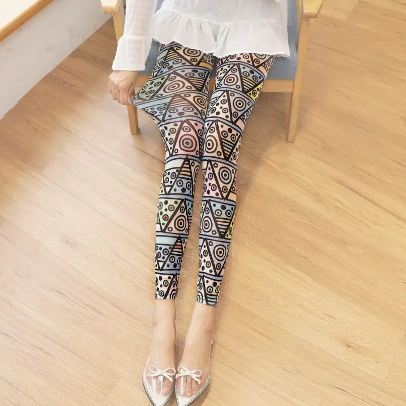 Leggings de malha de verão, calças femininas sexy respiráveis com protetor solar, ajuste fino, emagrecimento, alta elasticidade, calças estampadas ultrafinas