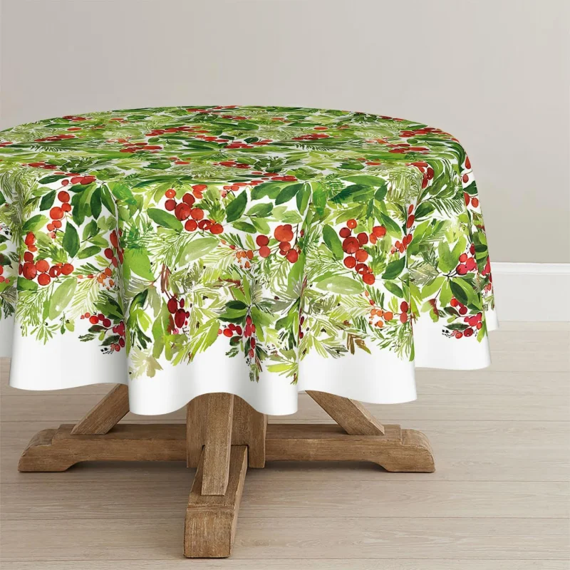 

Christmas circular tablecloth, holly fruit picnic dinner decoration, 60X60cm