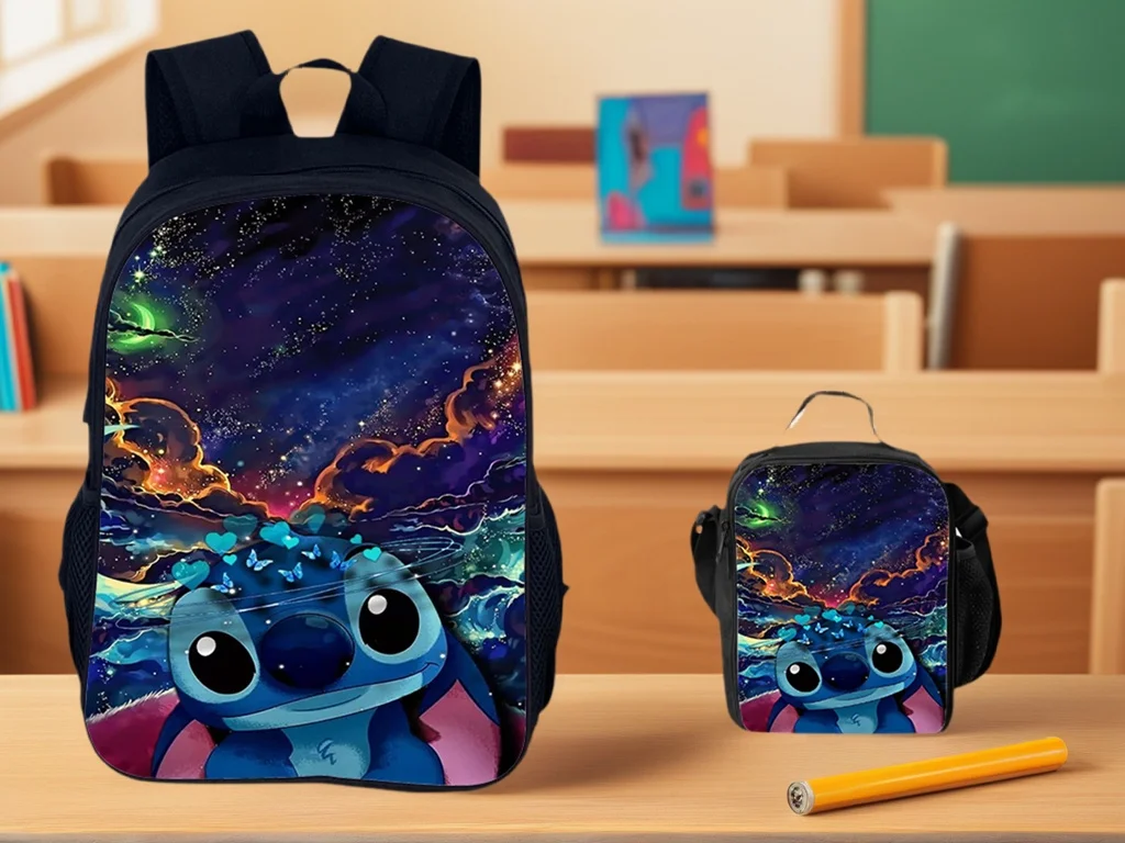 

Lightweight Stitch Book Bag with Insulating Lunch Bag 2 Pcs Set-Boy Girl Back to School Backpack Kids Lightweight Daypack