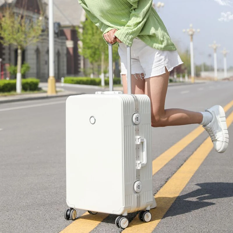 Valise de voyage à roulettes pour étudiants, cadre en aluminium, coffre à bagages durable, boîte d'embarquement de grande capacité, niveau d'apparence élevé