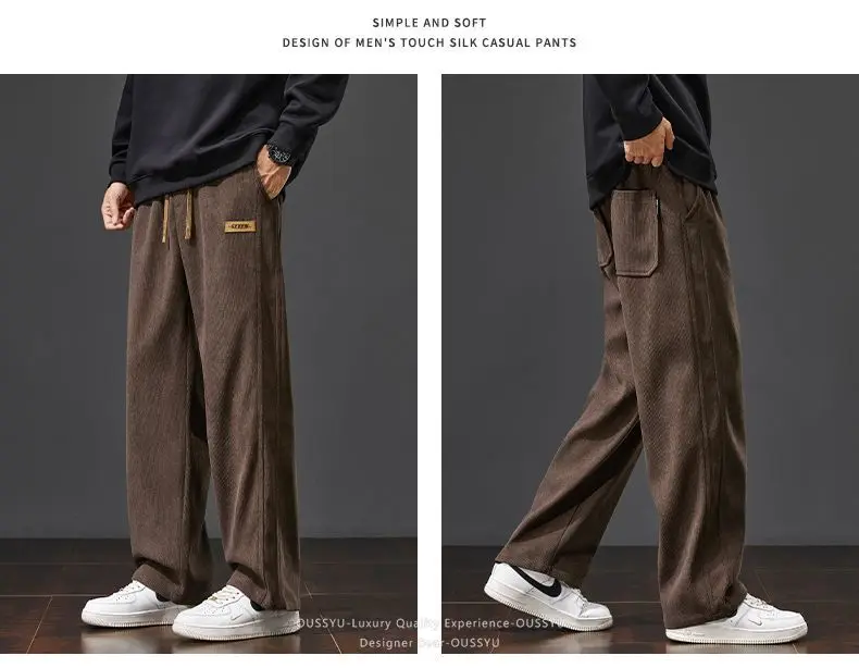 Herren-Cordhose für Herbst und Winter, locker geschnitten, gerade, mit Kordelzug, elastischem Bund, Streetwear-Mode, Baggy, lässige Hose, braun – Detail 9