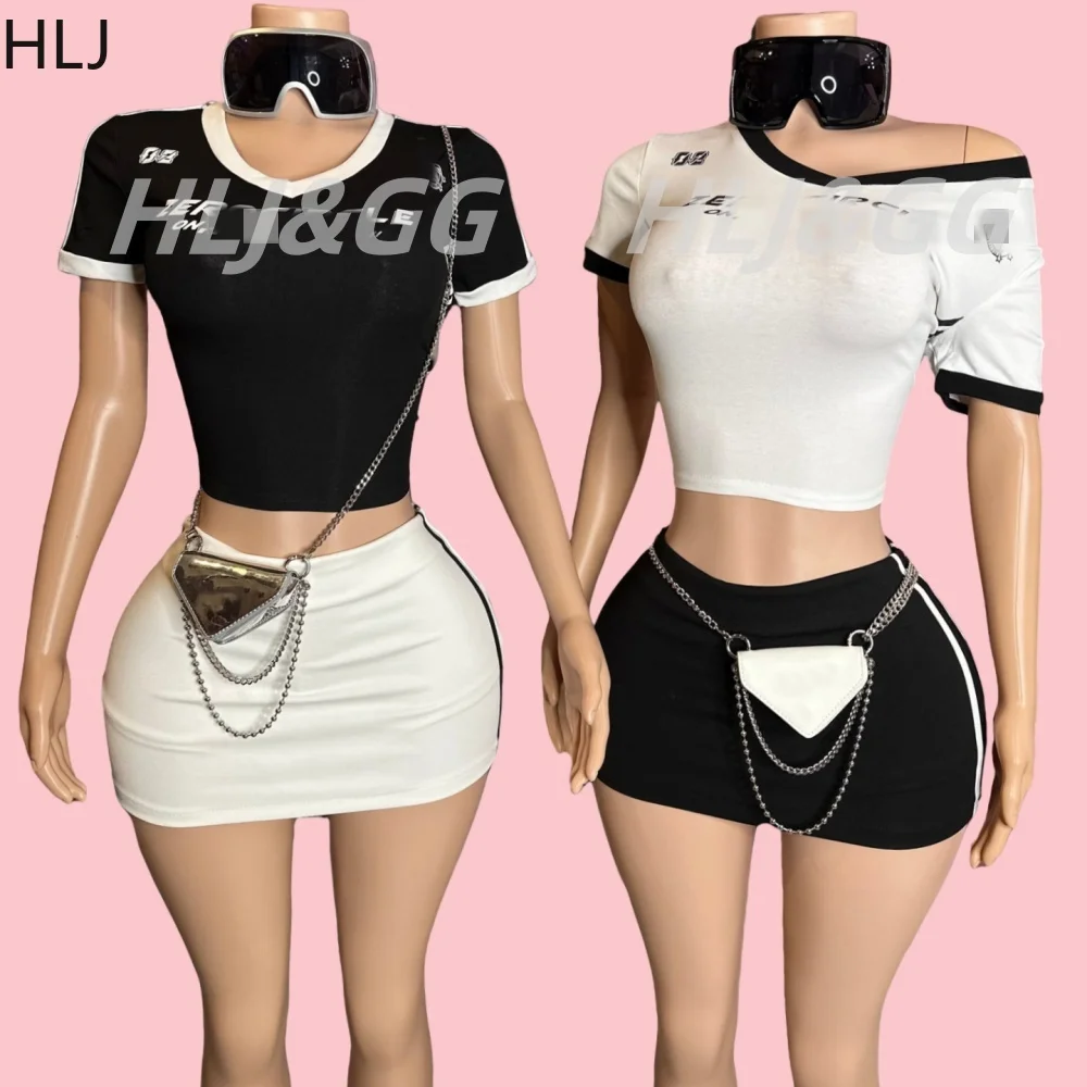 HLJ&GG Sweet Y2K Streetwear Women Letter V Neck Short Sleeve Top And Mini Skirts Two Piece Sets Fashion Hot Girl 2pcs Outfits