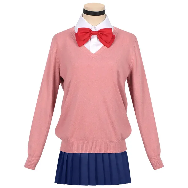 Anime Dandadan Momo Ayase Cosplay Costume Pink Top Blue Skirt School Uniform Earrings Socks Halloween Party Uniform Women Props