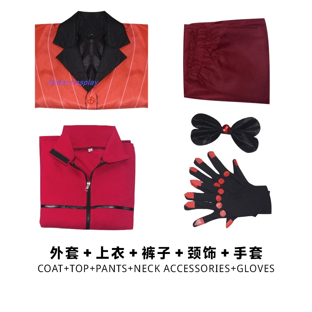 Alastor Anime Hazbin Cosplay Hotel Kostuum Kleding Bril Uniform Cosplay Duivel Hoorns Accessoires Halloween Party Heren Rood Pak