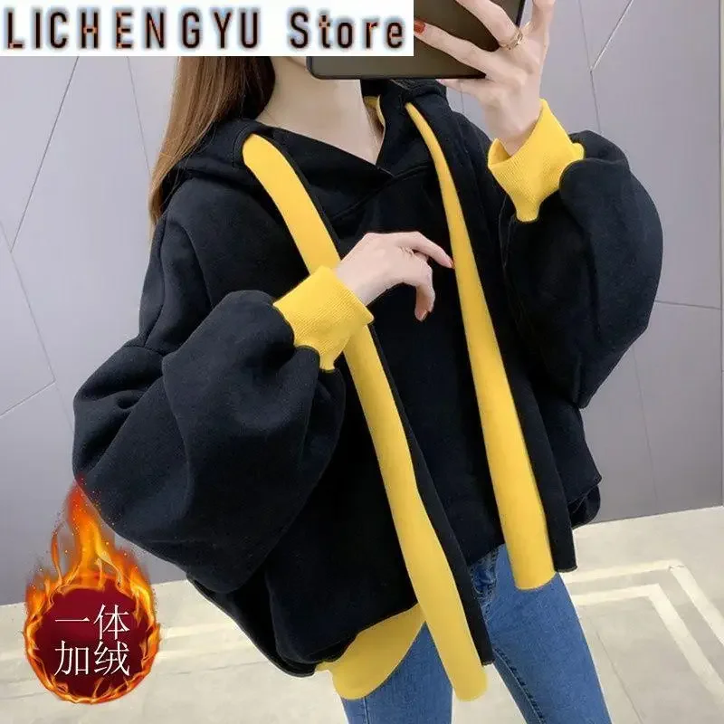 Velvet and Thickened Sweater for Women's New Popular Autumn and Winter Large Size Women's Loose and Fat mm Top Coat Trendy