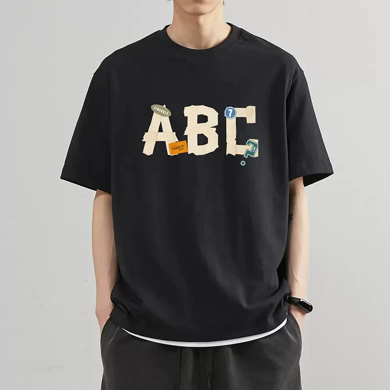 Pure Cotton Solid Color Men's Oversized Short Sleeve T Shirt Comfortable Smooth Casual Manga Weaving Clothing Luxury Y2k Anime