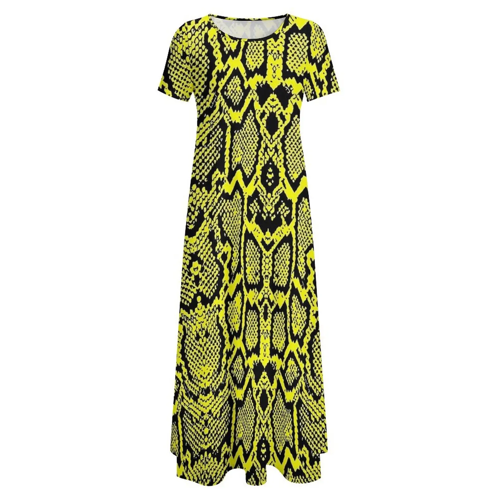 Vestido amarillo con estampado de piel de serpiente, ropa de calle, vestidos largos bohemios, vestido Maxi moderno para mujer, Idea de regalo