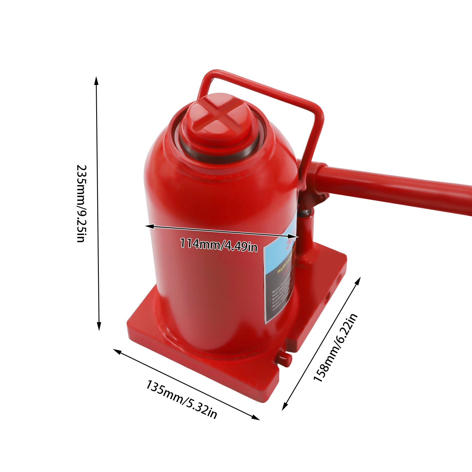 Gato de botella hidráulico 30T, perfil bajo, acero de aleación, altura de elevación de 17,32 pulgadas, válvula de seguridad, portátil