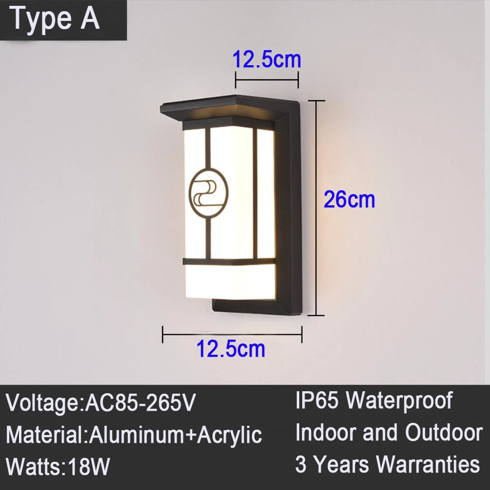 防水アルミニウムLEDウォールランプ,防水ポーチと庭,屋内および屋外用,新しい中国風スタイル,ip65,AC85-265 v,18w
