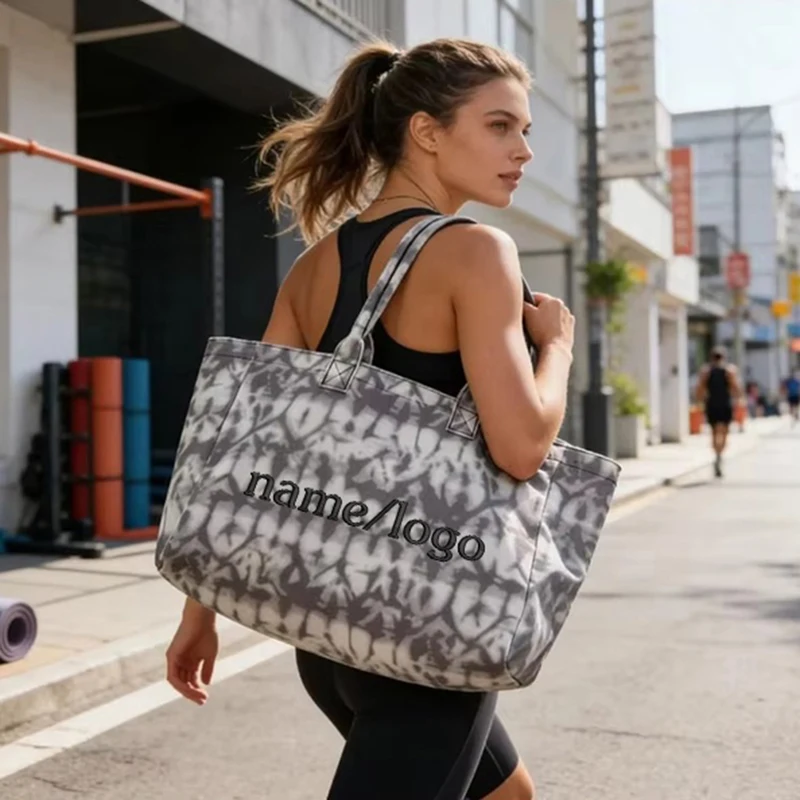 Bolsa de Lona Tie Dye de Gran Capacidad con Personalización de Bordado (Nombre/Logotipo), Bolsa de Yoga, Bolsa de Compras Casual, Bolsa de Viaje y Playa
