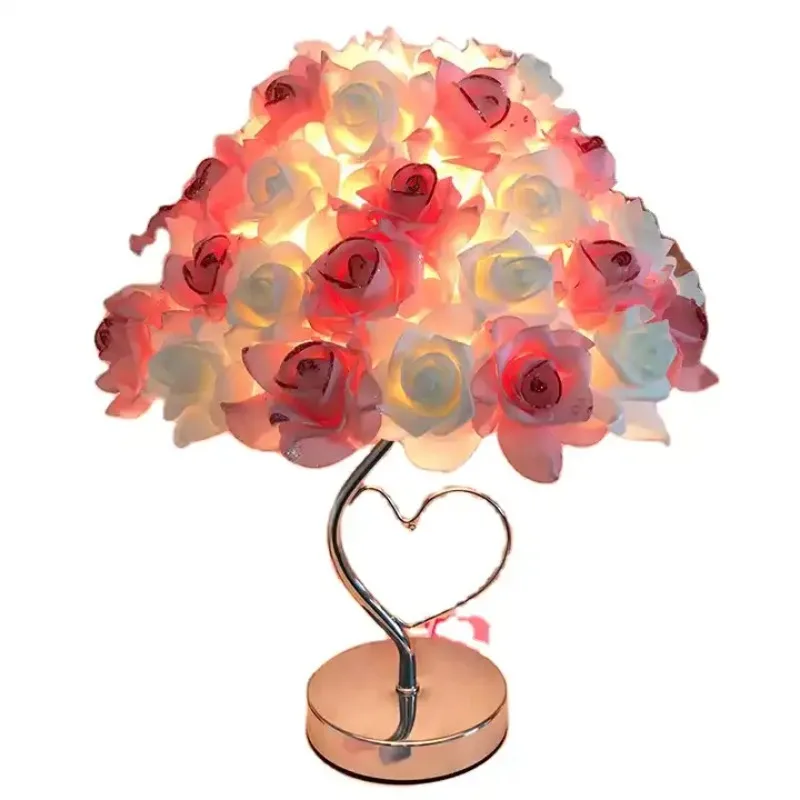 Rose Flower LED Table Lamp Bedside Night Light for Home Wedding Party Decoration