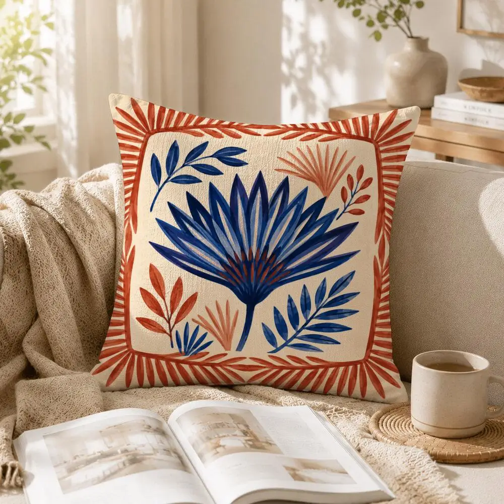 Sunburst Botanical Bloom Cushion Cover Linen Pillow Cover 40x40cm Decorative Cushion Case Boho Home Sofa Decor Gift