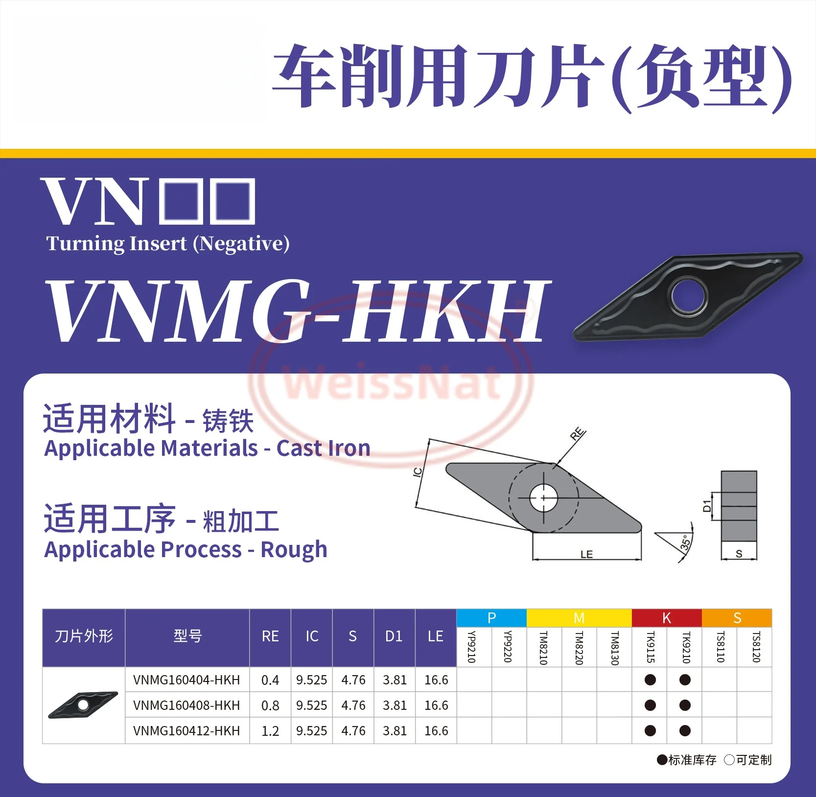 VNMG160404-HKH VNMG160408-HKH VNMG160412-HKH TK9110 TK9115 TK9210 Carbide Insert VNMG Inserts