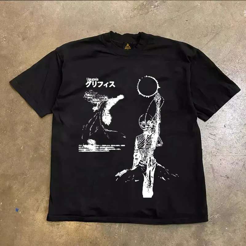 Loose Fit Cotton T-Shirt Unisex Short Sleeve Double Thread UPUPXIA Hero Print Sweat Absorbent round Neck Casual Summer Top
