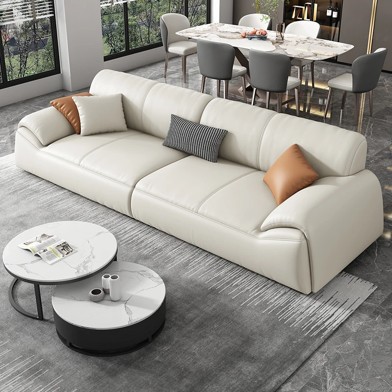 

Sofa, living room, small family, modern simple, cowhide, straight row, three person combination on the first floor