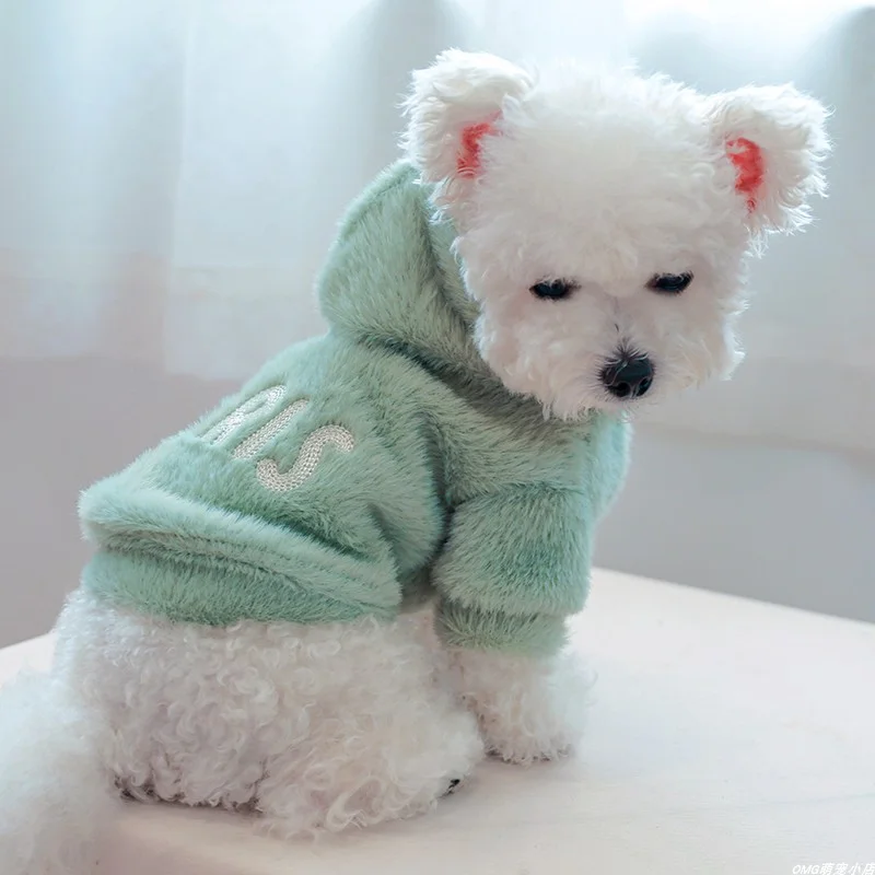 1PC Pet Clothes Spring and Autumn Velvet Green Paris Alphabet Hat Coat Suitable for Small and Medium sized Dogs