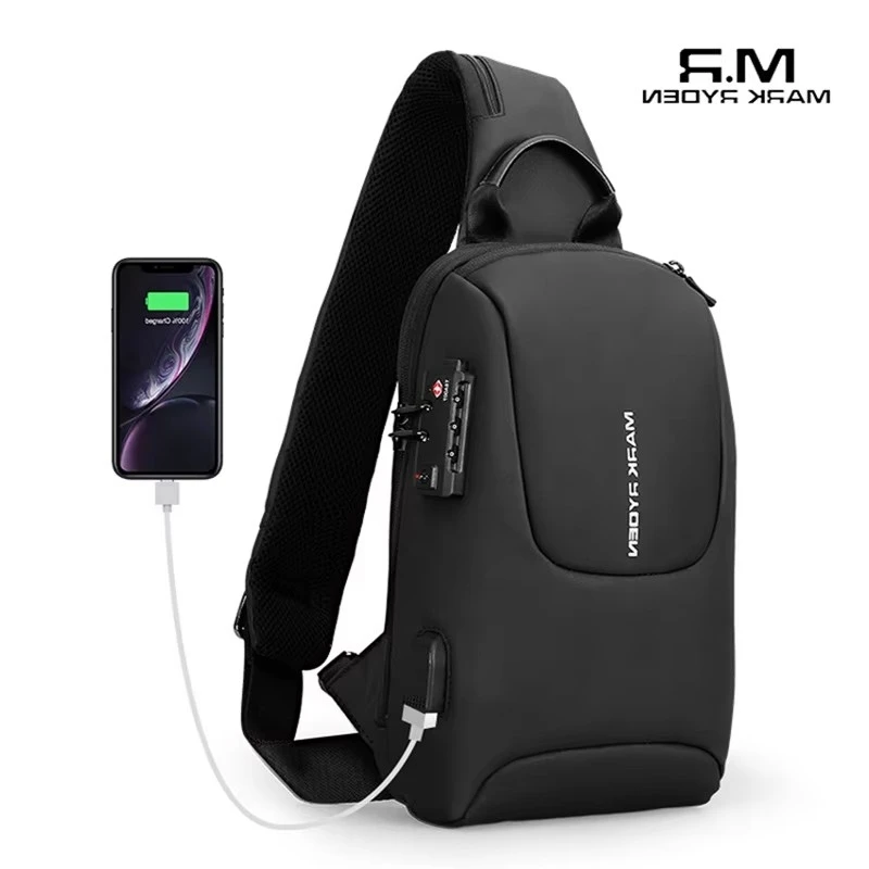 Mark Ryden Shoulder Bag with USB TSA Customs Lock Mens Crossbody Bag Chest Bags for Men Chest Bags Mens Shoulder Bag Crossbody