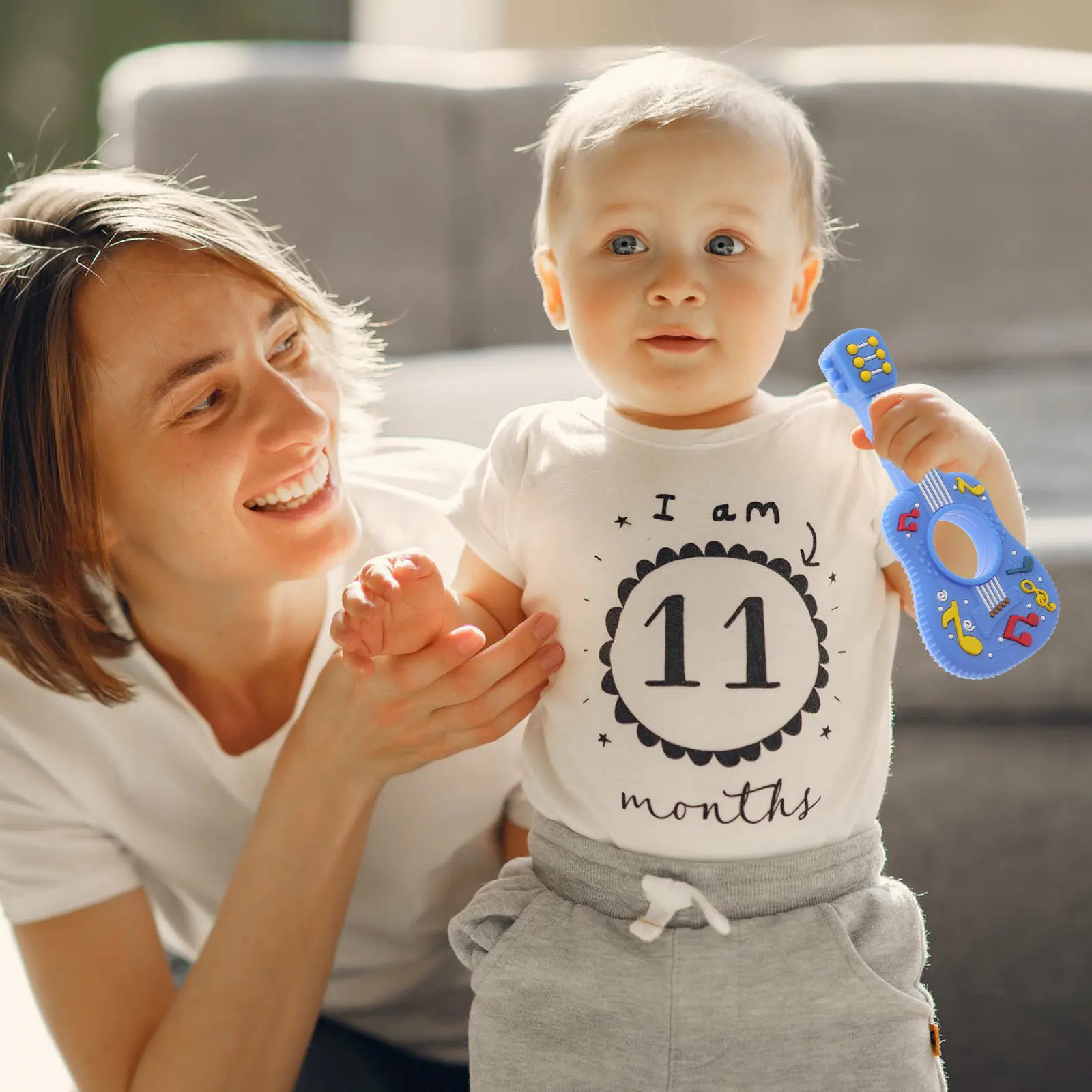2Pcs Baby Teether Silicone Creative Guitar Shape Promotes Jaw Development Soothes Teething Discomfort Baby Soothing Teether
