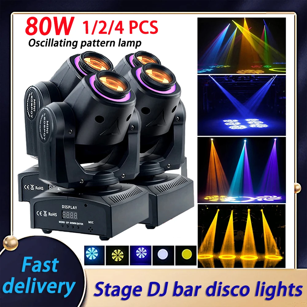 2024 New Lights 1/2/4 PCS Moving Head Beam Led Spotlights 80W Rotating Lamp Dj Disco KTV Stage Party Bar Light Pattern Spotlight