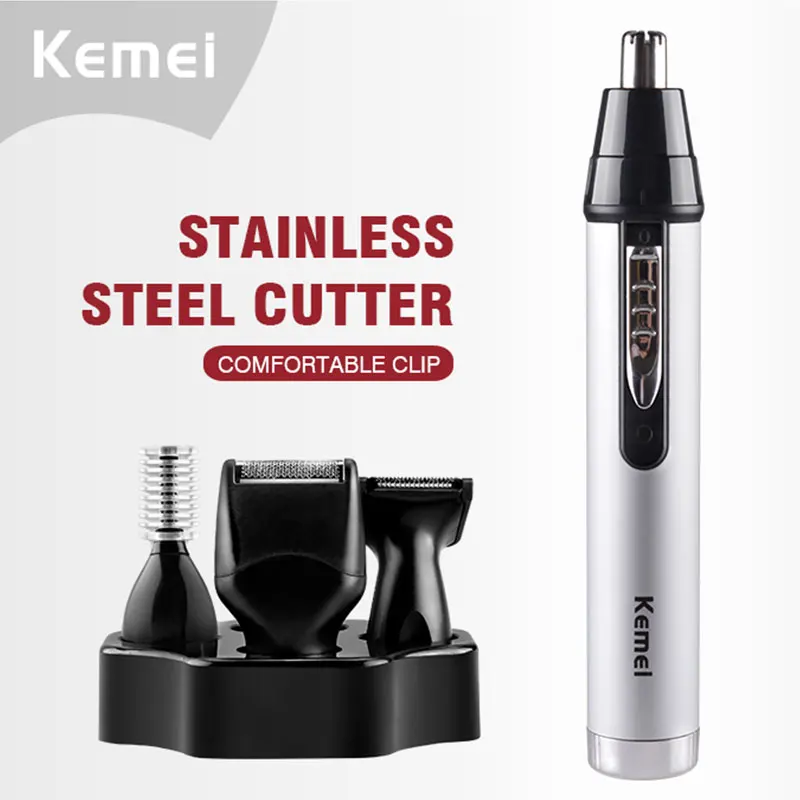 Kemei 6650 4in1 Rechargeable Nose Ear Hair Trimmer Men Grooming Kit Electric Eyebrow Beard Trimmer Micro Nose And Ears Trimmer