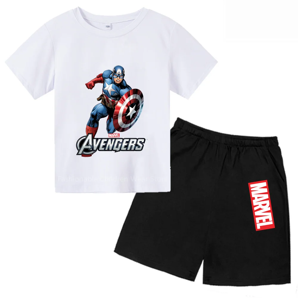 Marvel Avengers Captain America Cartoon Kids' T-shirt & Shorts Set - Stylish & Cool for Boys & Girls' Summer Outdoor Fun