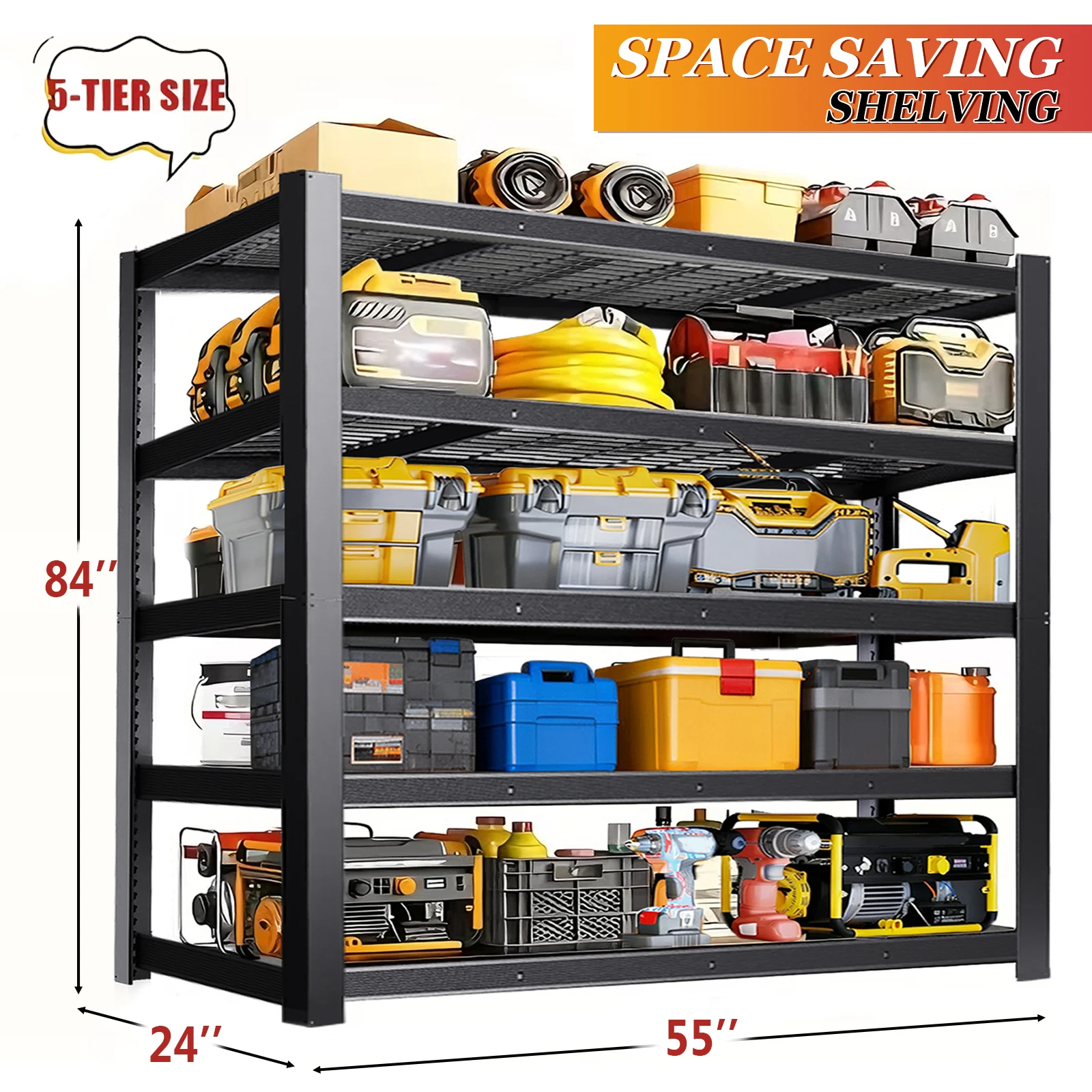 Estante de almacenamiento de metal resistente de 84 pulgadas con capacidad de 2000 lb por capa Estante independiente de estilo industrial para garaje, almacén