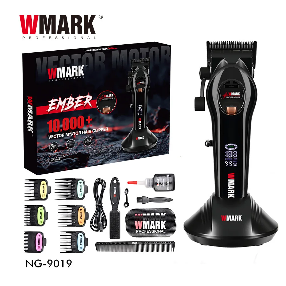 WMARK NG-9019 Electric Hair Clippers - Vector Motor - 9000 RPM - LED Digital Display - Long Battery Life Hair Push Clippers