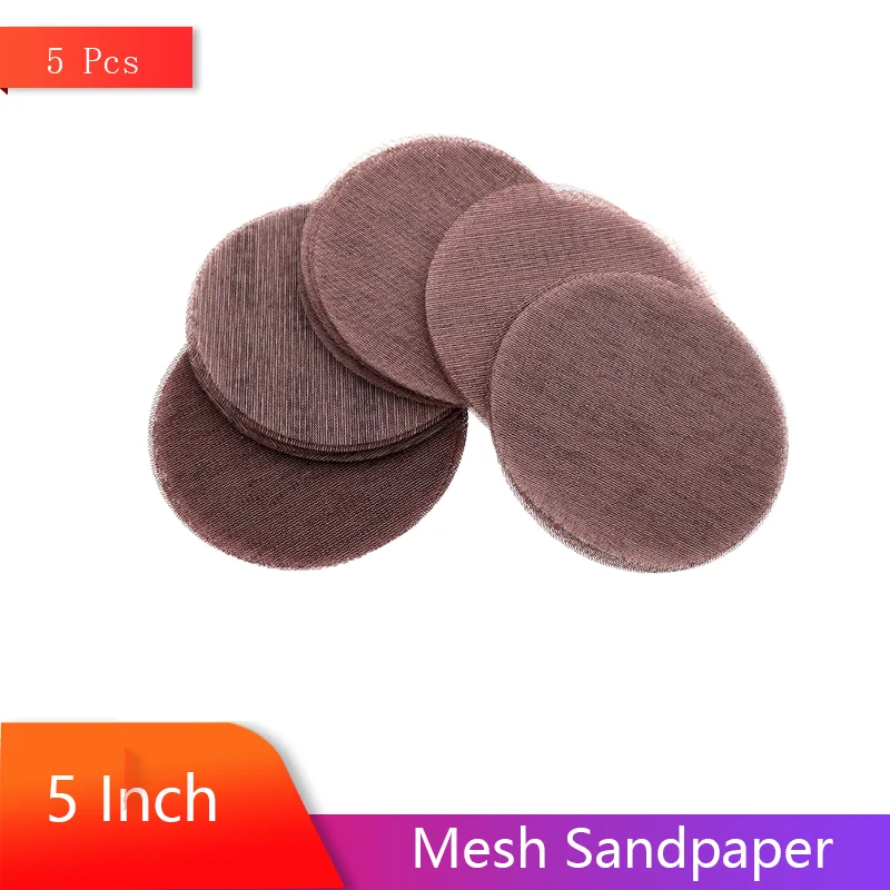 5 Inch Mesh Sandpaper Assorted 320-1000 Grits 5 Pcs Abranet Hook and Loop for Polishing and Sanding Metal Wood Car Body