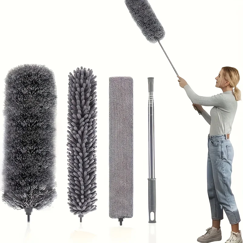 4/7pc/set Telescopic Dusting Brush,Bendable Head Duster,Crevice Spider Web Removal Brush,For Ceiling,Ceiling Fan,Telescopic Tool