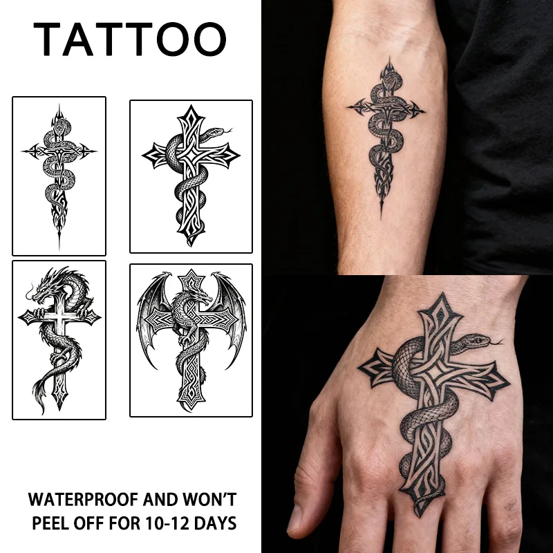 

Водостойкие временные татуировки-наклейки с драконом и змеей, долговечные водонепроницаемые на один–два недели, подходят для рук, плолей, ног