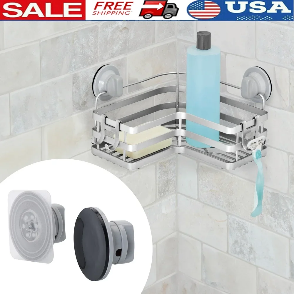 

L Shape Shower Storage Basket Adhesive Suction Mount Rust Resistant Metal Corner Organizer with Hooks Bathroom Essentials