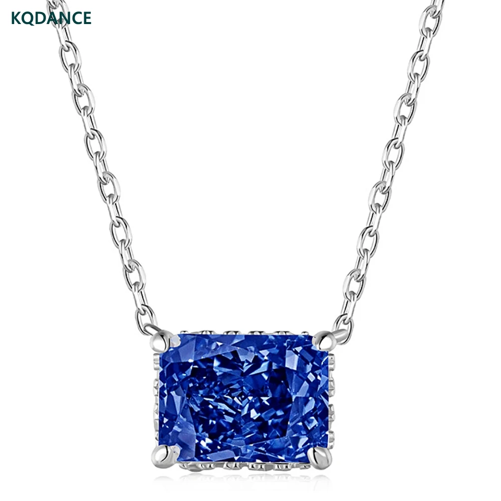 

KQDANCE 925 Sterling Silver with Lab Emerald Sapphire Gemstones Moissanite Diamond Necklace Green/Purple/Blue Stone Fine Jewelry