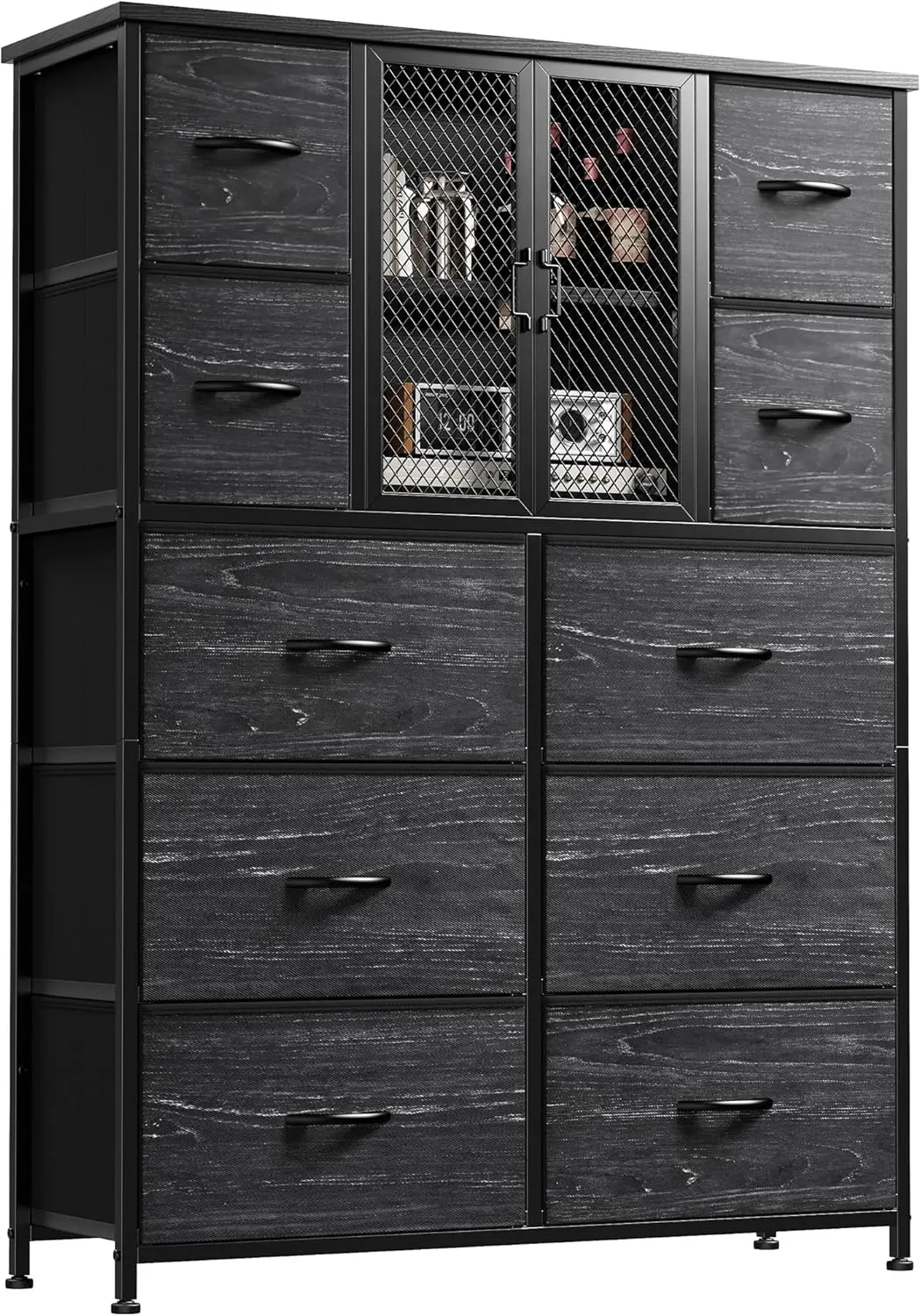 

Dresser for Bedroom with Mesh Door Tall Dressers & Chests of Drawers with 10 Fabric Drawer Morden Dresser Organizer