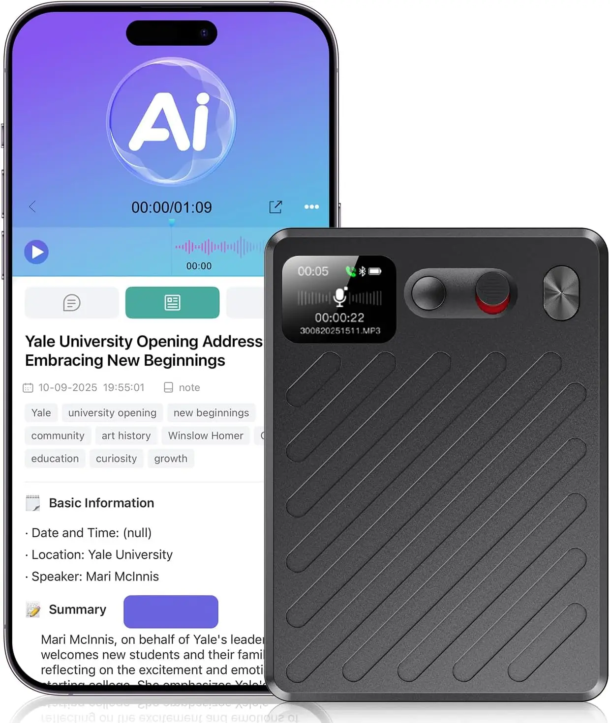 

AI Voice Recorder with Display, 64GB Storage, 100H Battery, Supports 135+ Languages for Meetings Lectures Calls