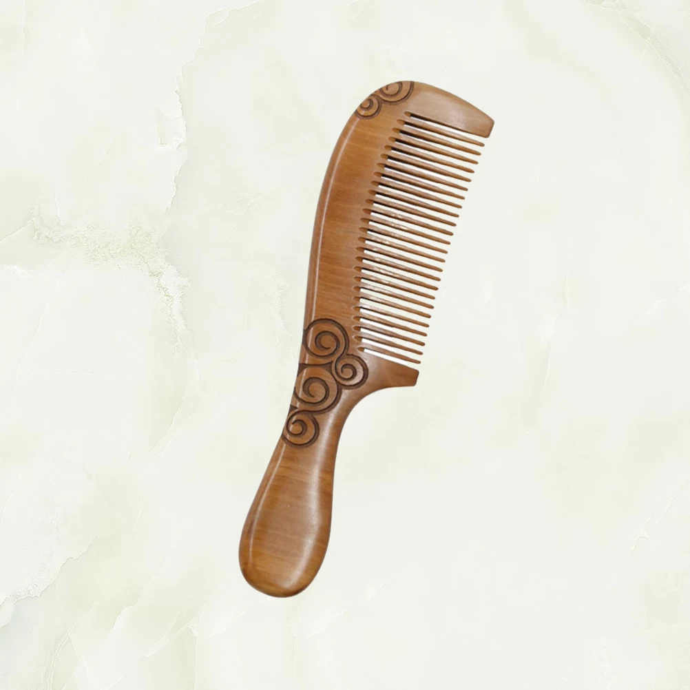 

Peach Wood Hair Comb Carving Smooth Teeth Round Handle Scalp Massage Anti-Static Prevent Hairdressing Accessories