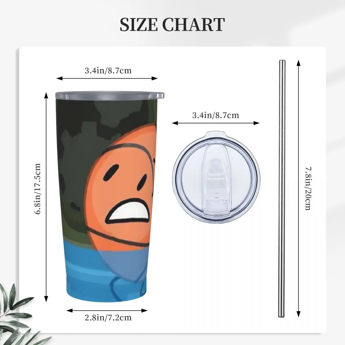 Battle For Dream Island BFDI Basketball Stainless Steel Tumbler Vacuum Insulated Mug Thermal Cold Cup Straw With Lid 20oz